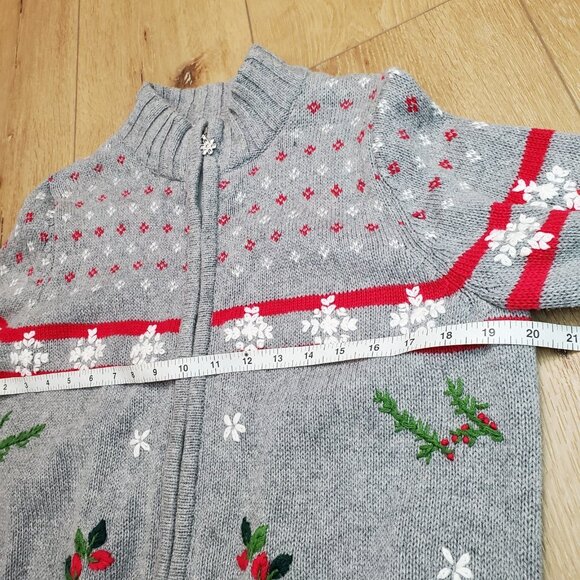 Vintage Dress Barn Womens Sweater Cardigan Size L Ugly Christmas Embroidered Zip - Picture 8 of 12